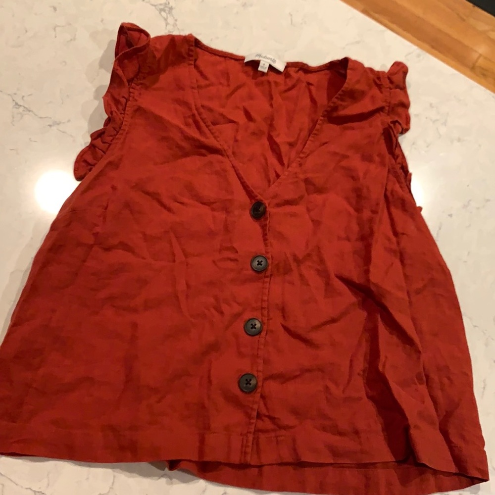 Madewell linen burnt orange front button c…